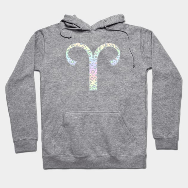 Aries Zodiac Horoscope Symbol in Pastel Rainbow Leopard Print Hoodie by bumblefuzzies